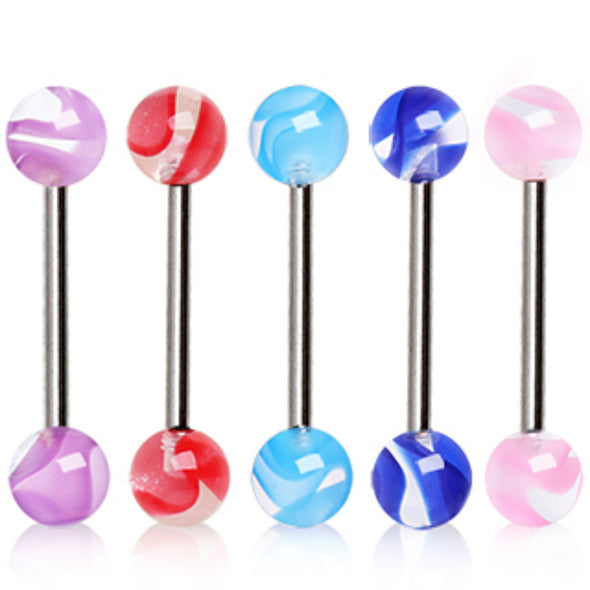 316L Surgical Steel Barbell with Swirl Ribbon Acrylic Balls-WildKlass Jewelry