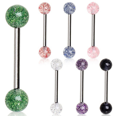 316L Surgical Steel Barbell with UV Coated Glitter Balls-WildKlass Jewelry