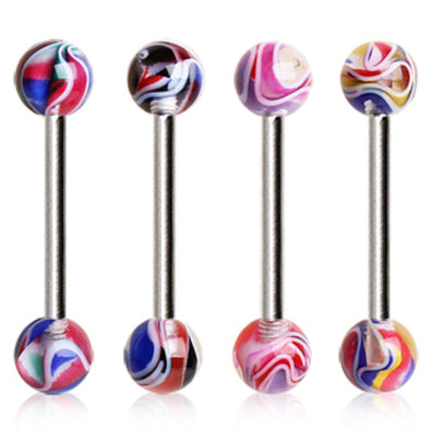 316L Surgical Steel Barbell with UV Coated Multi-Color Marble Balls-WildKlass Jewelry