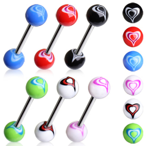 316L Surgical Steel Barbell with UV Coated Heart Balls-WildKlass Jewelry