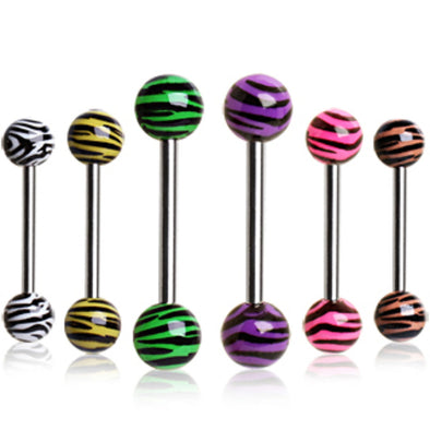 316L Surgical Steel Barbell with UV Coated Zebra Balls-WildKlass Jewelry