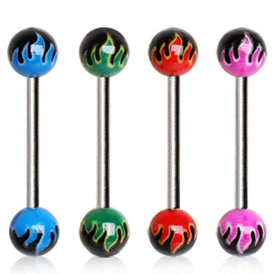 316L Surgical Steel Barbell with UV Coated Flame Balls-WildKlass Jewelry