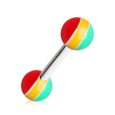 316L Barbell with UV Acrylic Rasta Balls-WildKlass Jewelry