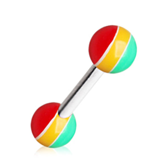 316L Barbell with UV Acrylic Rasta Balls-WildKlass Jewelry