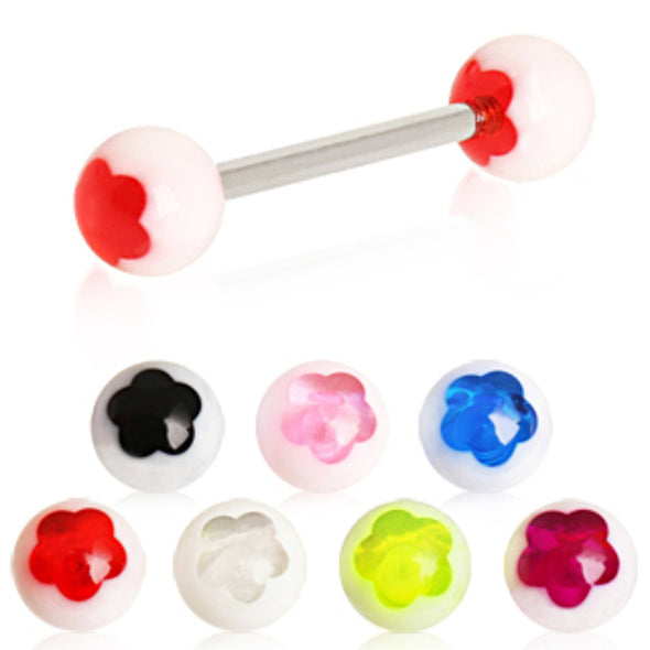 316L Surgical Steel Barbell with Flower UV Balls-WildKlass Jewelry
