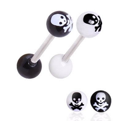 316L Barbell with UV Coated Acrylic Skull and Crossbone Balls-WildKlass Jewelry