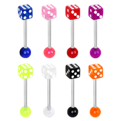 316L Surgical Steel Barbell with a UV Coated Acrylic Dice-WildKlass Jewelry