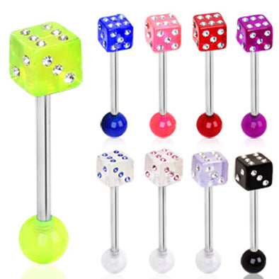 316L Surgical Steel Barbell with UV Coated Acrylic Gemmed Game Dice-WildKlass Jewelry