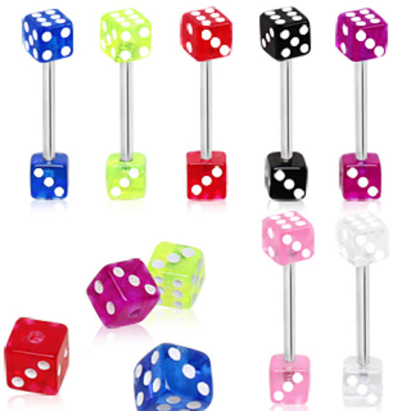 316L Surgical Steel Barbell with a UV Coated Acrylic Dice-WildKlass Jewelry