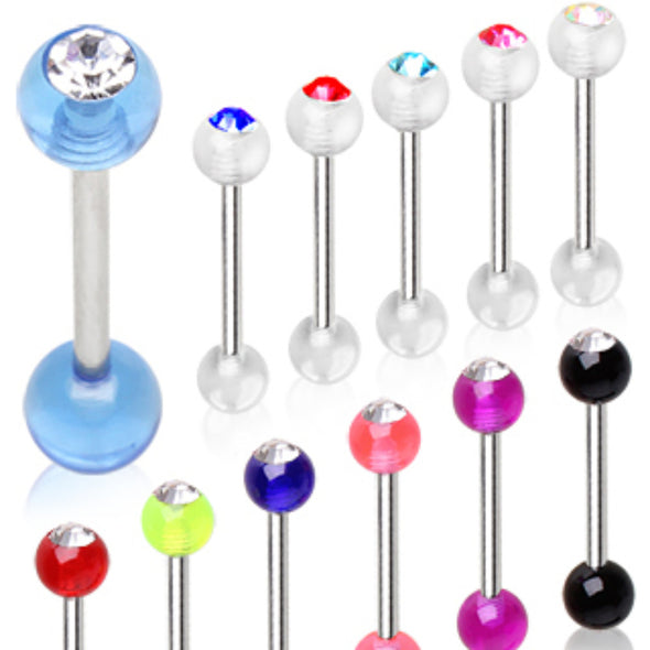 316L Surgical Steel Barbell with UV Coated Acrylic Gemmed Ball-WildKlass Jewelry
