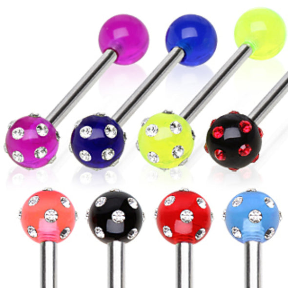 316L Surgical Steel Barbell with UV Coated Acrylic Multi Gemmed Ball-WildKlass Jewelry