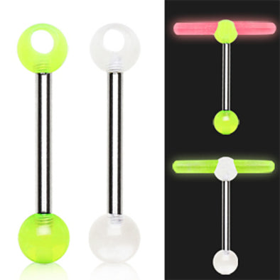 316L Surgical Steel Barbell with a UV Coated Acrylic Glowstick Holder-WildKlass Jewelry