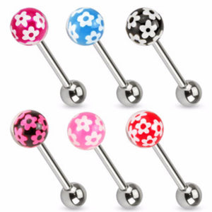 Flower Print Epoxy WildKlass Ball 316L Surgical Steel WildKlass Barbell (Sold by Piece)-WildKlass Jewelry