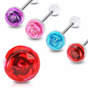 Metal Rose Embedded in Clear WildKlass Ball Top 316L Surgical Steel WildKlass Barbell (Sold by Piece)-WildKlass Jewelry