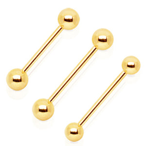 Gold Plated Barbell with One Gem Ball-WildKlass Jewelry