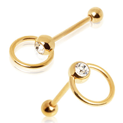 Gold Plated Slave Barbell with CZ-WildKlass Jewelry