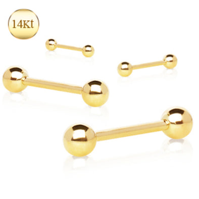 14Kt Yellow Gold Barbell with Ball-WildKlass Jewelry