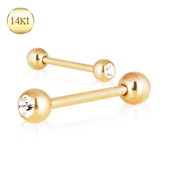 14Kt Yellow Gold Barbell with Gemmed Ball-WildKlass Jewelry