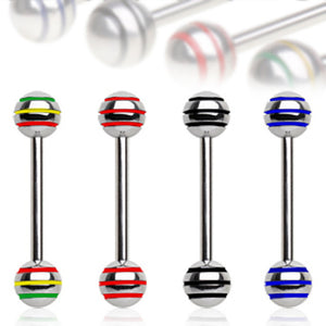 316L Surgical Steel Barbell with Three Striped Balls-WildKlass Jewelry