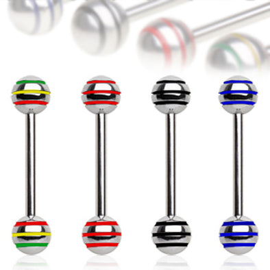316L Surgical Steel Barbell with Three Striped Balls-WildKlass Jewelry