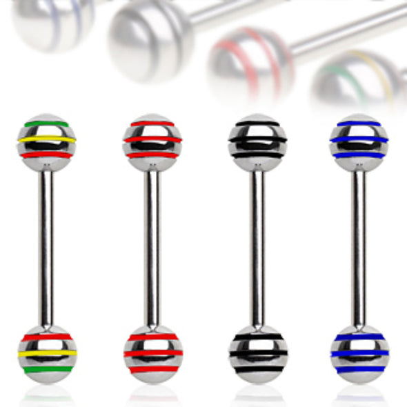 316L Surgical Steel Barbell with Three Striped Balls-WildKlass Jewelry