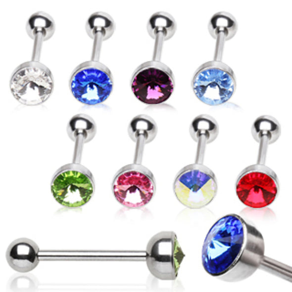 316L Surgical Steel Barbell with a Press Fitted Swarovski Crystal Gem-WildKlass Jewelry