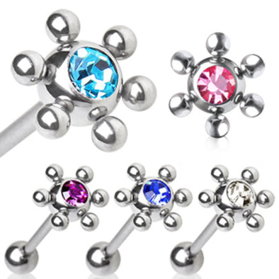 316L Surgical Steel Barbell One Ball Gem Fitted 6 Steel Balls-WildKlass Jewelry