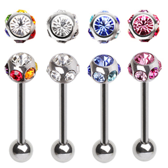 316L Surgical Steel Barbell with Multi Gem Ball-WildKlass Jewelry