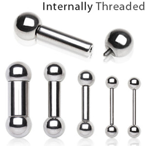 Internal Threaded Barbell 316L Surgical Steel 16GA 14GA 12GA 10GA 8GA 6GA 4GA 2GA 0GA 00GA-WildKlass Jewelry
