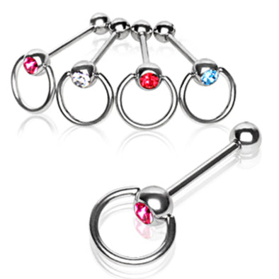 316L Surgical Steel Slave Ring Barbell with Gem-WildKlass Jewelry