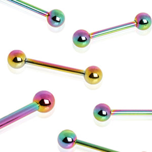 Rainbow PVD Plated 316L Surgical Steel Barbell with Two Balls-WildKlass Jewelry