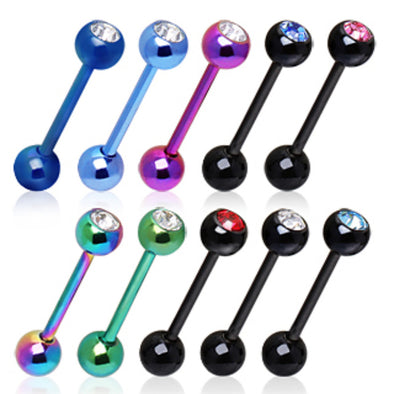 PVD Plated 316L Surgical Steel Barbell with One Gem Ball-WildKlass Jewelry