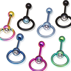 PVD Plated 316L Surgical Steel Barbell with One Slave Ring Gemmed Ball and One Ball-WildKlass Jewelry