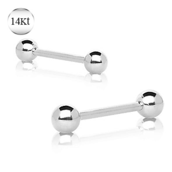 14Kt White Gold Barbell with Ball-WildKlass Jewelry