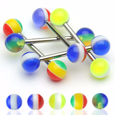 Color Stripe Acrylic WildKlass Ball WildKlass Barbell (Sold by Piece)-WildKlass Jewelry