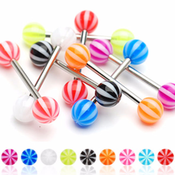 Candy Stripe WildKlass Barbell 160pc Pack (20pcs x 8 colors)-WildKlass Jewelry