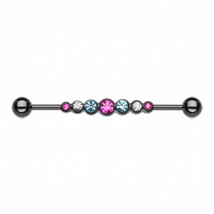 Blackline PVD Dazzling Gem Row Industrial Barbell-WildKlass Jewelry