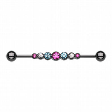 Blackline PVD Dazzling Gem Row Industrial Barbell-WildKlass Jewelry
