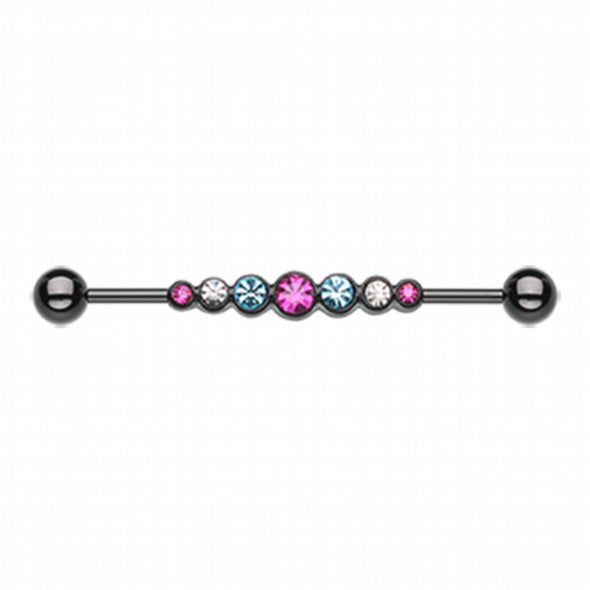Blackline PVD Dazzling Gem Row Industrial Barbell-WildKlass Jewelry