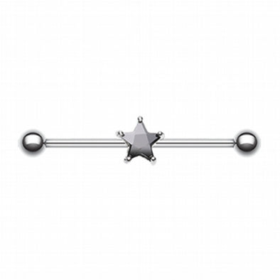 Gem Star Industrial Barbell-WildKlass Jewelry