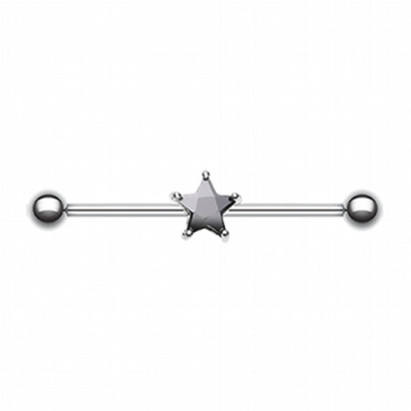 Gem Star Industrial Barbell-WildKlass Jewelry