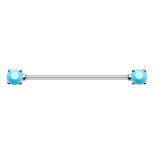 Double Prong Turquoise Gem WildKlass Industrial Barbell-WildKlass Jewelry