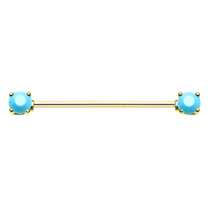 Golden Double Prong Turquoise Gem WildKlass Industrial Barbell-WildKlass Jewelry