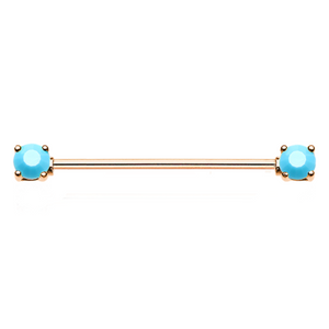 Rose Gold Double Prong Turquoise Gem WildKlass Industrial Barbell-WildKlass Jewelry