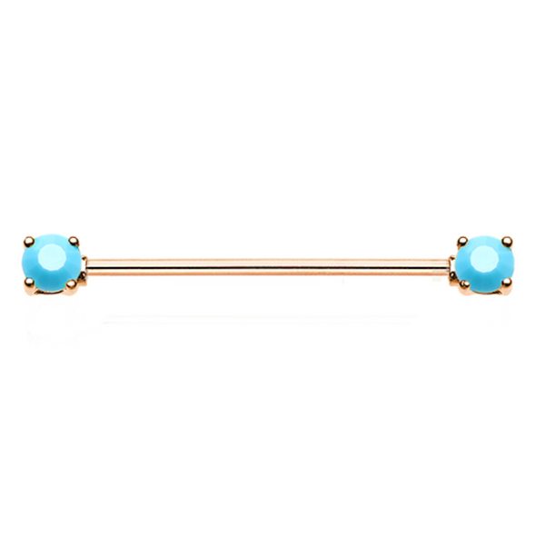 Rose Gold Double Prong Turquoise Gem WildKlass Industrial Barbell-WildKlass Jewelry
