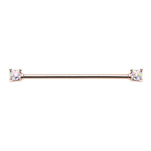 Rose Gold Sprinkle-Dot Double Prong WildKlass Industrial Barbell-WildKlass Jewelry