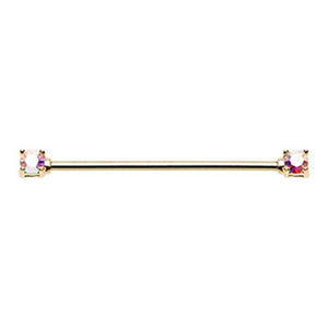 Golden Double Prong Brilliant Sparkle Gem WildKlass Industrial Barbell-WildKlass Jewelry