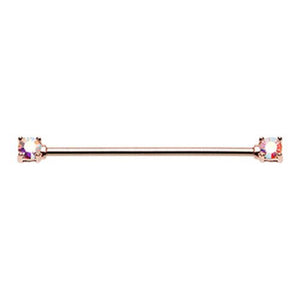 Rose Gold Double Prong Brilliant Sparkle Gem WildKlass Industrial Barbell-WildKlass Jewelry