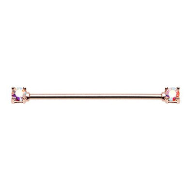 Rose Gold Double Prong Brilliant Sparkle Gem WildKlass Industrial Barbell-WildKlass Jewelry
