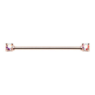 Rose Gold Double Prong Brilliant Sparkle Gem WildKlass Industrial Barbell-WildKlass Jewelry